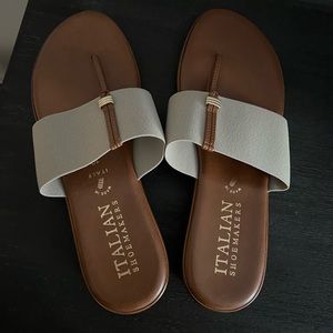 Nude/Brown Italian Shoemakers Wedge Sandal. Size 10.